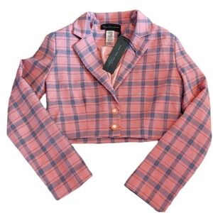 KnowOneCares Women’s Pink Plaid Cropped Blazer Size M